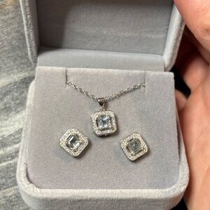 Set!! Natural Brazilian Aquamarine Earring & Pendant set in 925 Sterling Silver